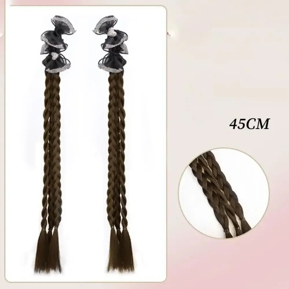 Y2K Girls Bowknot Twisted Braided Synthetic Wig Simulation Double Ponytail Women Extensions