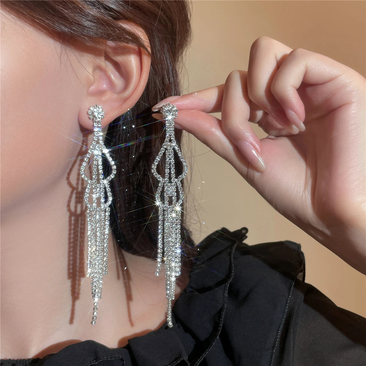 Shiny Multicolored Crystal Long Drop Earrings For Women Brides Classic Geometry Square Dangle Earring Wedding Party Jewelry Gift