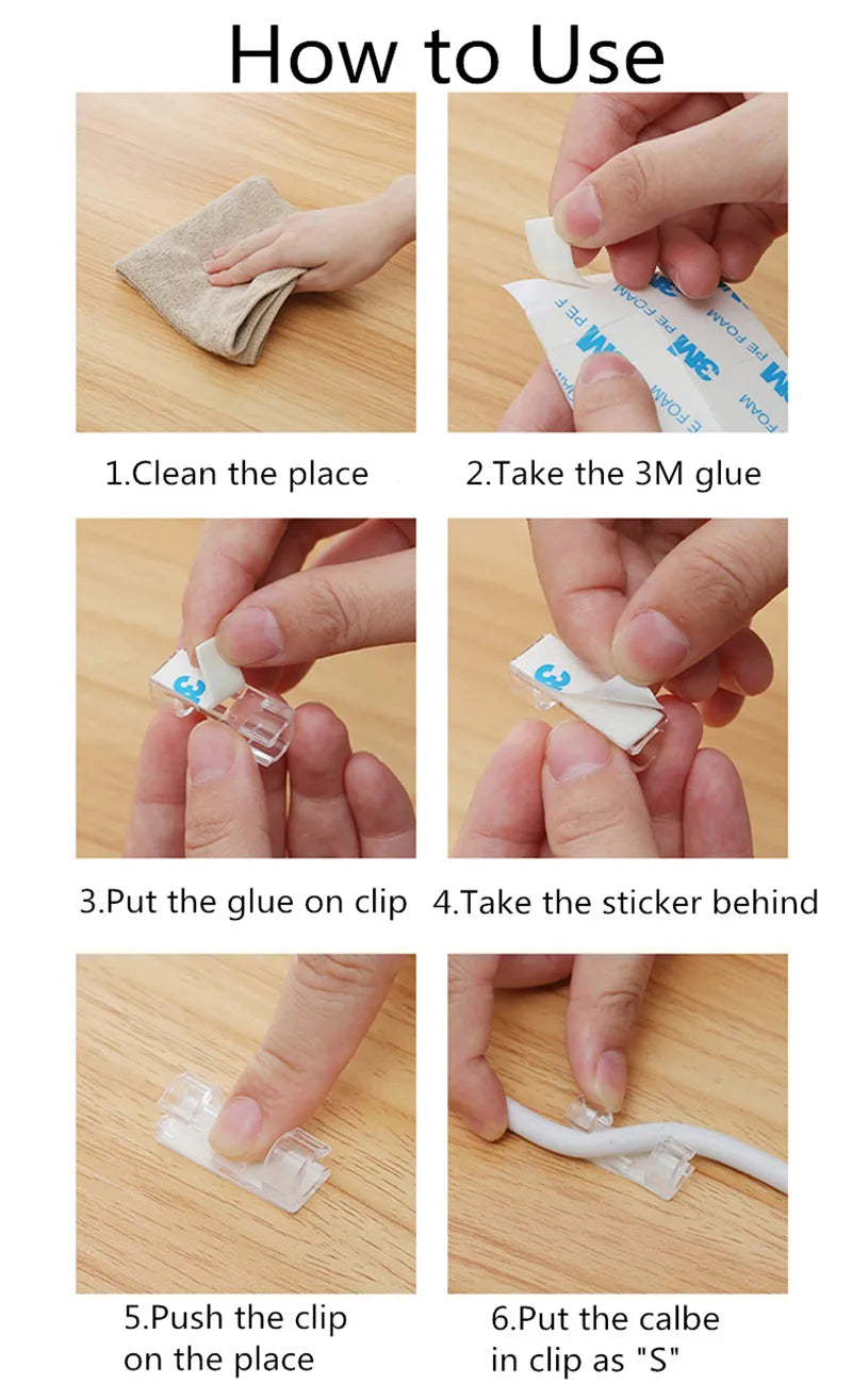 16/20pcs Cable Organizer Clips Cable Management Wire Manager Cord Holder USB Charging Data Line Bobbin Winder Wall Mounted Hook