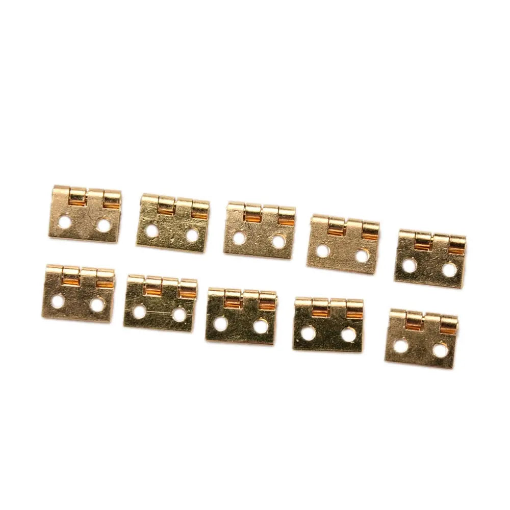10Pcs Brass Plated Mini Hinge Small Decorative Jewelry Wooden Box Cabinet Door Hinges With Nails Dollhouse Furniture Accessories