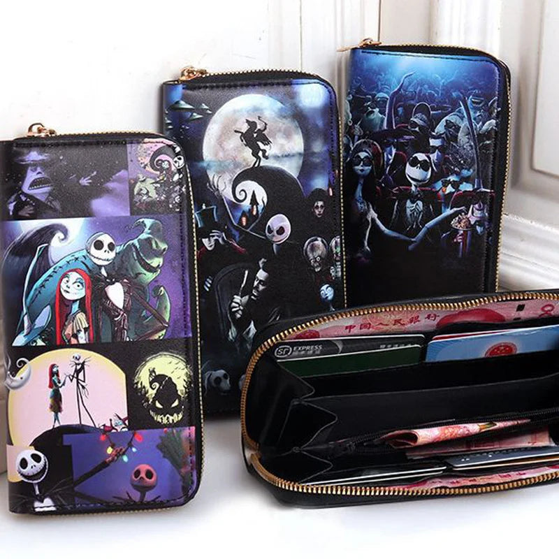 Disney Jack Skellington Wallets For Women Long Slim Credit Card Holder Coin Purse Zip Clutch Handbag Wallet For Girls Ladies
