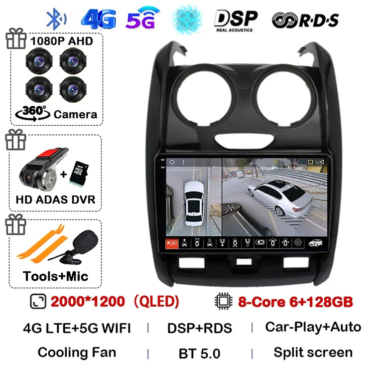 Android 14 Carplay Auto Car Radio For Renault Duster 2015 2016 2017 2018 2019 2020 Multimidia Video Player GPS 4G+WIFI Stereo BT