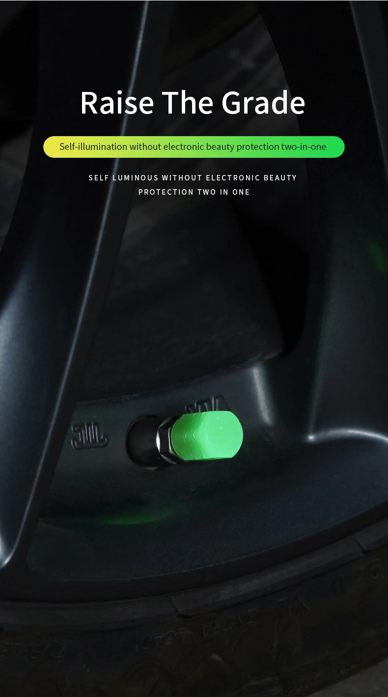 4pcs Luminous Valve Caps Fluorescent Night Glowing Car Motorcycle Bicycle Bike Wheel Tyre Hub Luminous Valve Stem Caps Decors