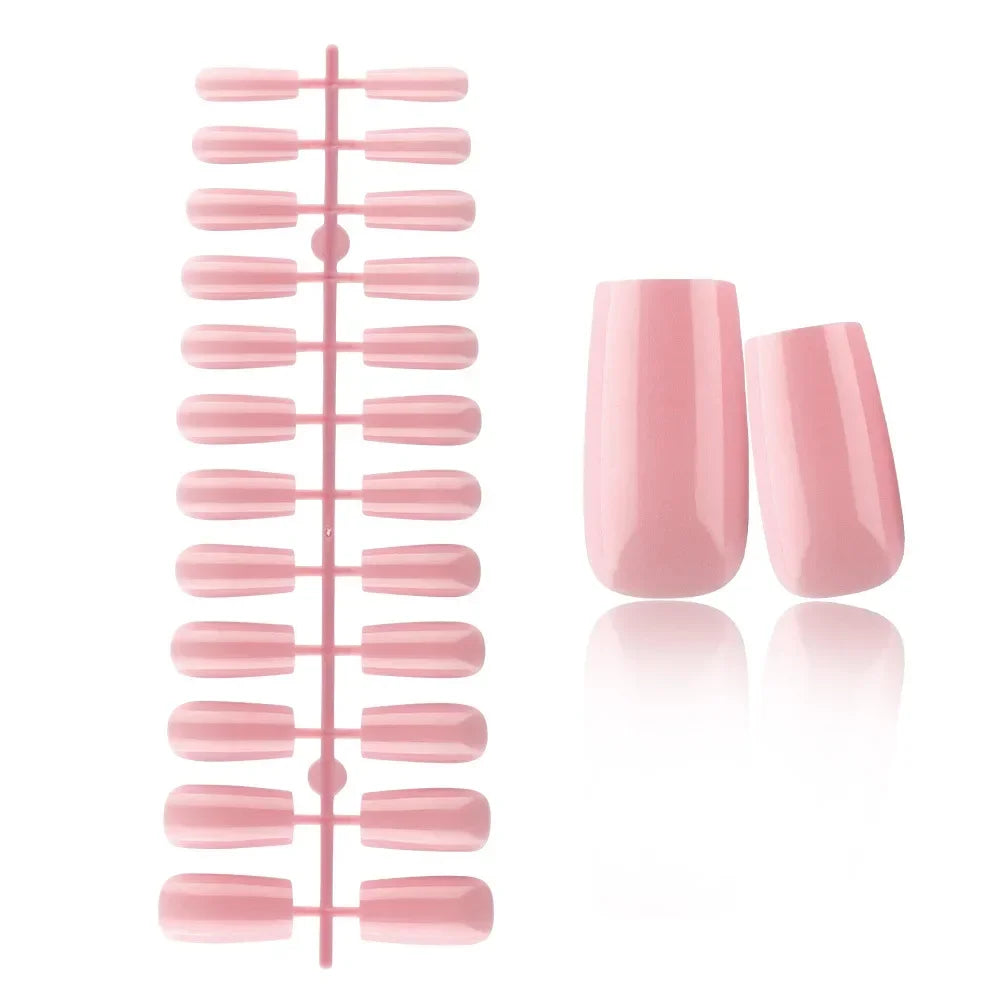 24 Pcs Solid Color Nail Tips Extension System Soft Gel Fake Nail Sculpted Square Full Cover Press on Nail Tips Artificial Nails