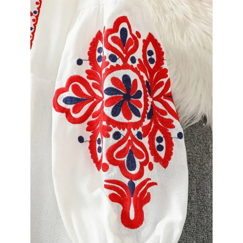 Boho Vacation Style Dresses Women Spring Autumn O Neck Ethnic Style Embroidery Dress Loose Vintage Fashion Vestidos Dropshipping