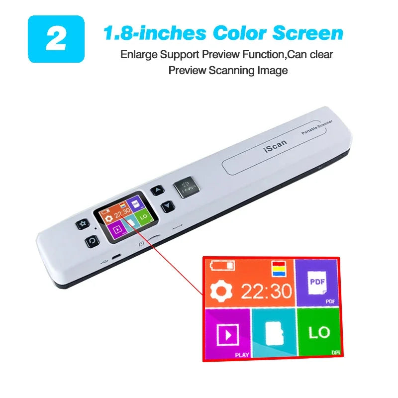 Portable iScan Wifi Scanner Handheld Zero Margin Scanner 1050DPI HD Scanner JPG/PDF for Business Reciepts Scan Document Images