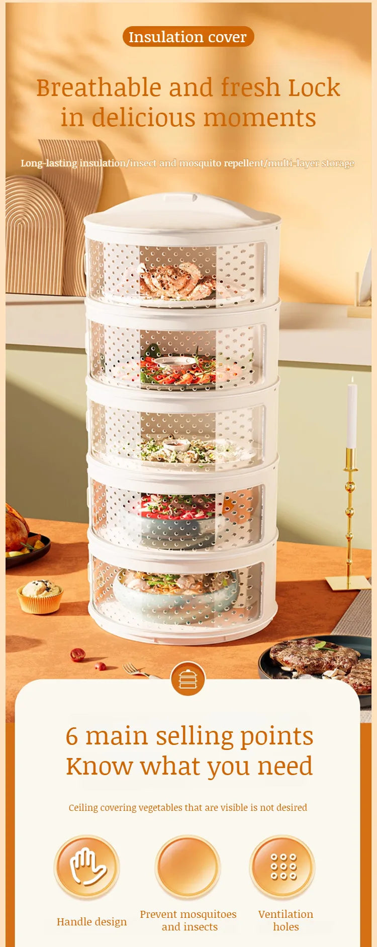 Household thermal dish cover Multilayer storage box leftovers dustproof table folding dish cover