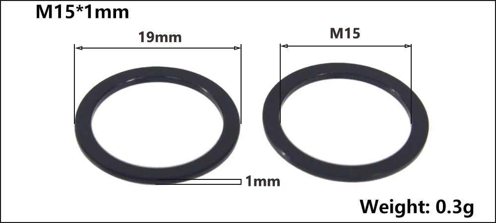 HEPPE MTB Road Bike Thru Axle Washer M12 M15 Axle Spacer Bike Hub Tube Shaft Skewer Spacer 0.5/1/2/3/4/7.5mm Thickness