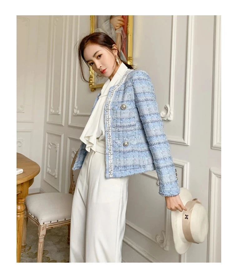 Women' Small fragrance Temperament plaid Coat 2024 Autumn New lady style long-sleeved tassel tweed coat high-end Ladies Jacket
