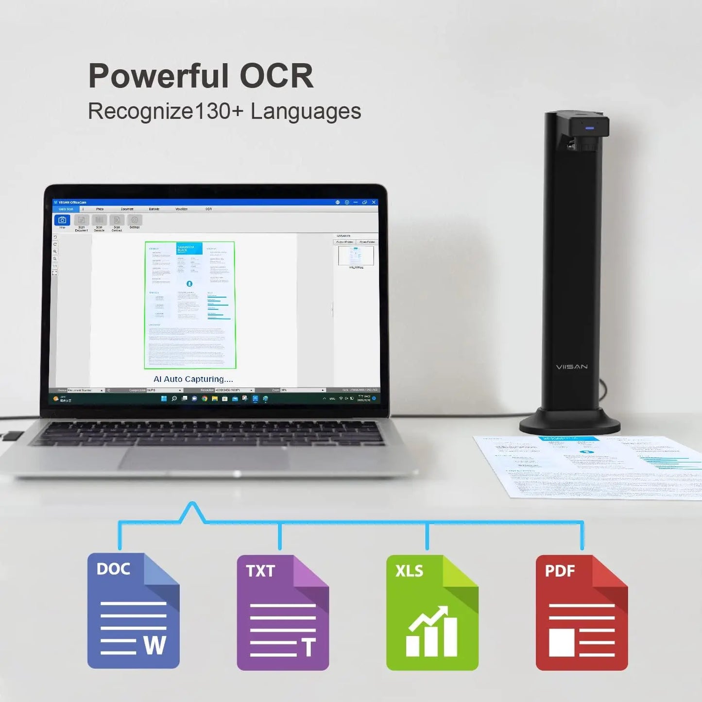 VIISAN DL8 Document Scanner USB Book Scanner OCR Auto-Flatten & Deskew, 13MP Document Camera for Desktop/Laptop Size A3