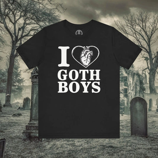 I Love Goth Boys T Shirt Emo Alternative Dark Academia Aesthetic Top Gothic Fashion Punk Clothing For Him