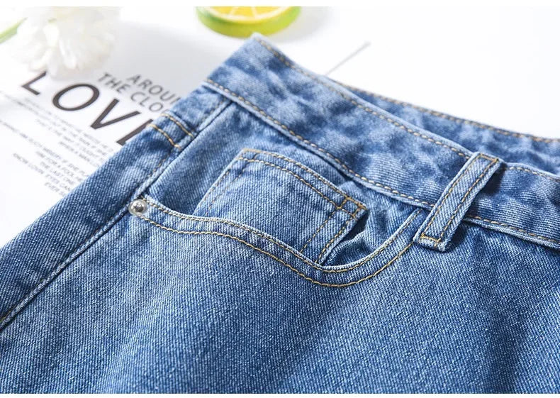 Korean Style Classic Denim Shorts Women Summer Blue High Waisted Shorts Wide Leg Pants Streetwear Stright Jeans Womens Shorts