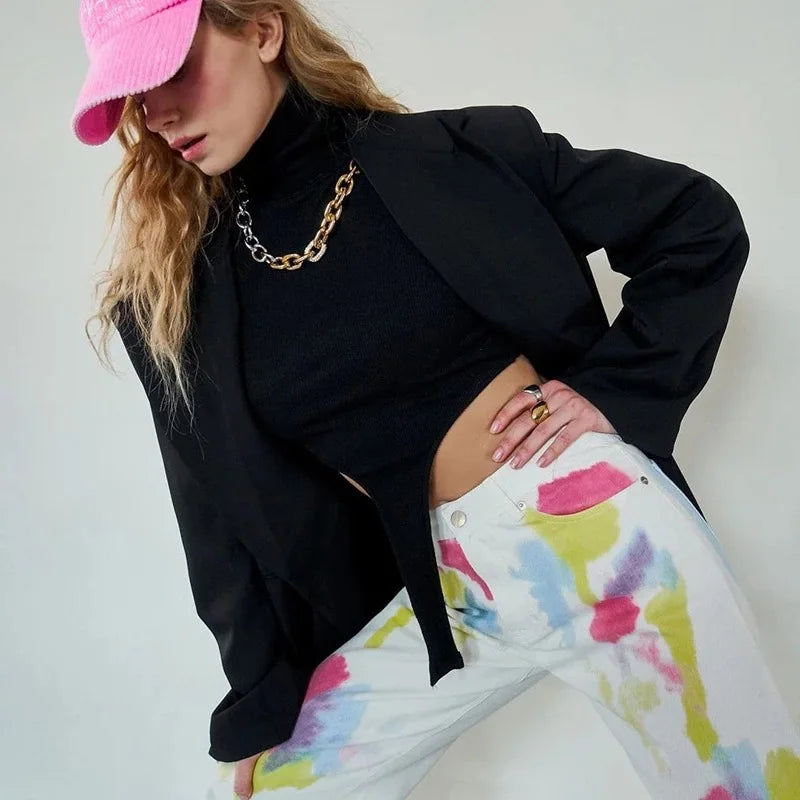 Y2K European and American square neckline, hem, top crotch, women's solid color versatile street long sleeved casual slim fit ju