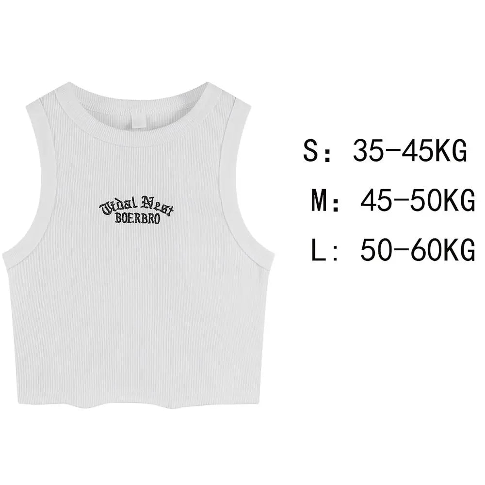 Microelastic Sleeveless Blouse Fashion S M L Slim Version Sports Vest Embroidery Sling Girls Women