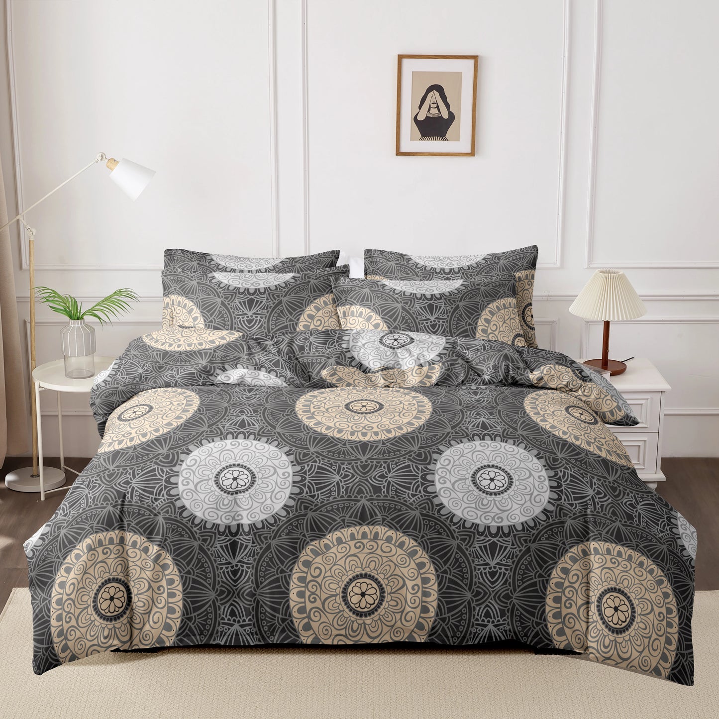 Kuup 3pcs printed matte Duvet Cover Colored Bedding Set QUEEN Size Quilt Cover High Quality Skin Friendly Fabric Bedding Cover