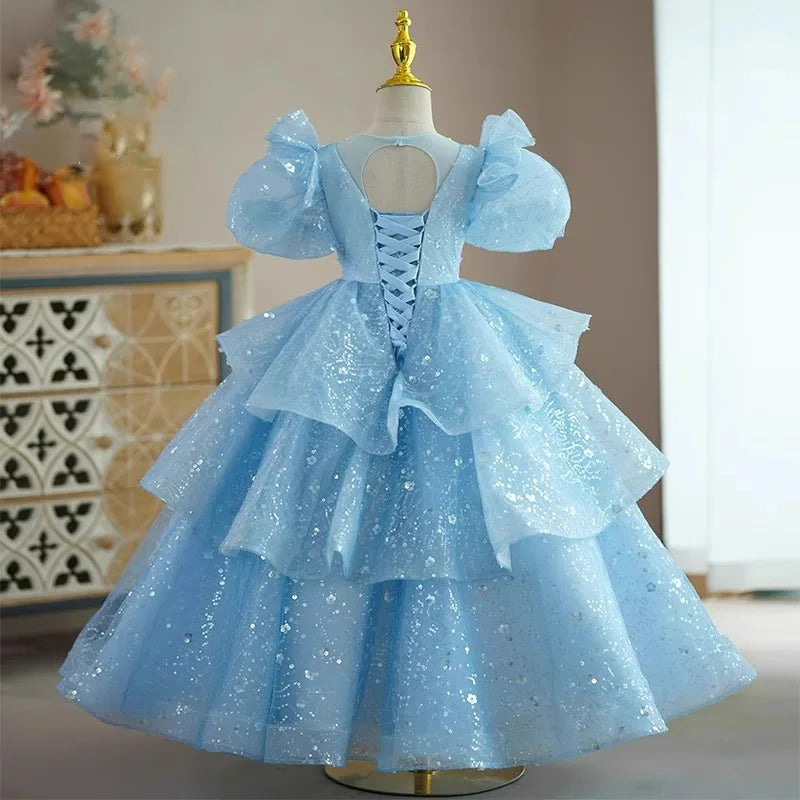 Shiny Baby Flower Girl Dresses Sequins With Pearls Children Princess Prom Birthday Show Kids Gowns