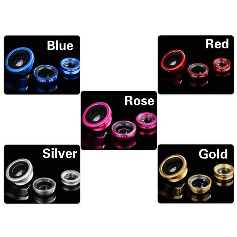 3in1 Fisheye Wide Angle Micro Camera Lens for iPhone Xiaomi Redmi 3in1 Zoom Fish Eye Len on Smartphone Lenses with Phone Clip