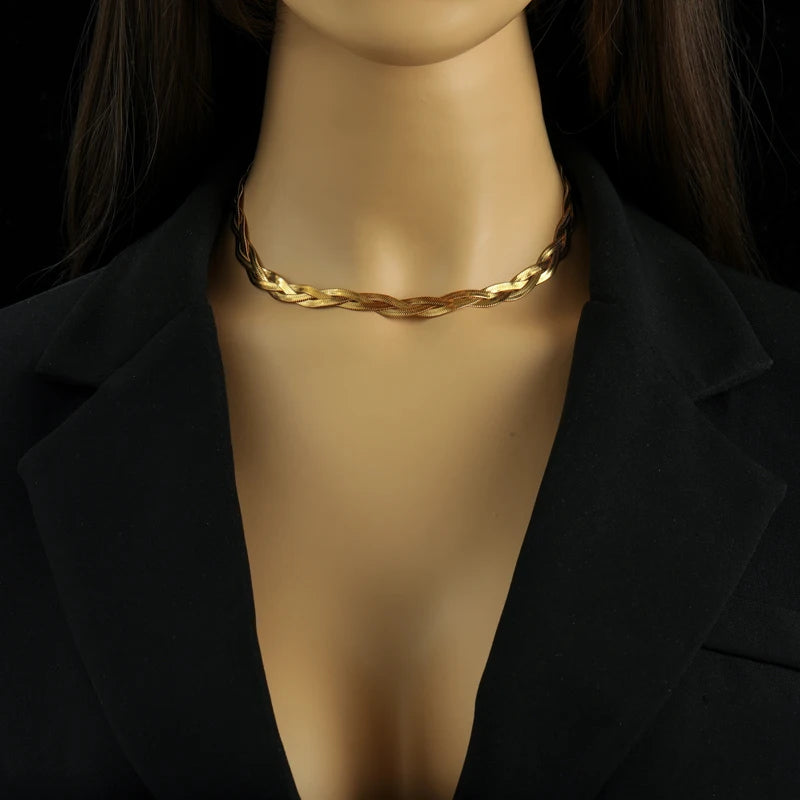 EILIECK 316L Stainless Steel Gold Color 3 Chains Crossing Necklace Bracelet for Women Fashion Waterproof Chain Jewelry Set Gift