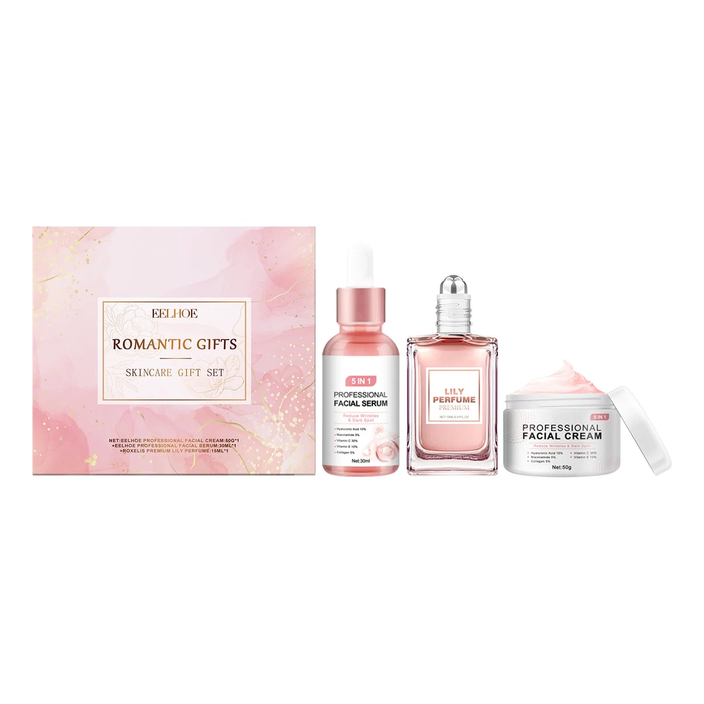 Pink Romantic Joyful Skincare Gift Box Improve Face Dullness Moisturize Firming Brighten Skin Fragrance Gift Box Set For Wome