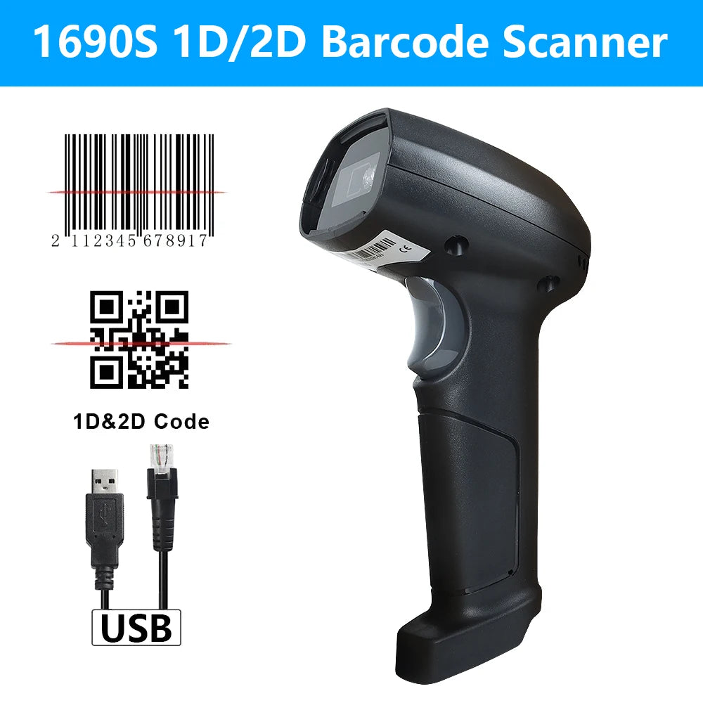 Barcode Scanner 1680SW Wireless/1922 Bluetooth Reader Image QR PDF417 Data Matrix Code Bar Gun RS232 Bluetooth