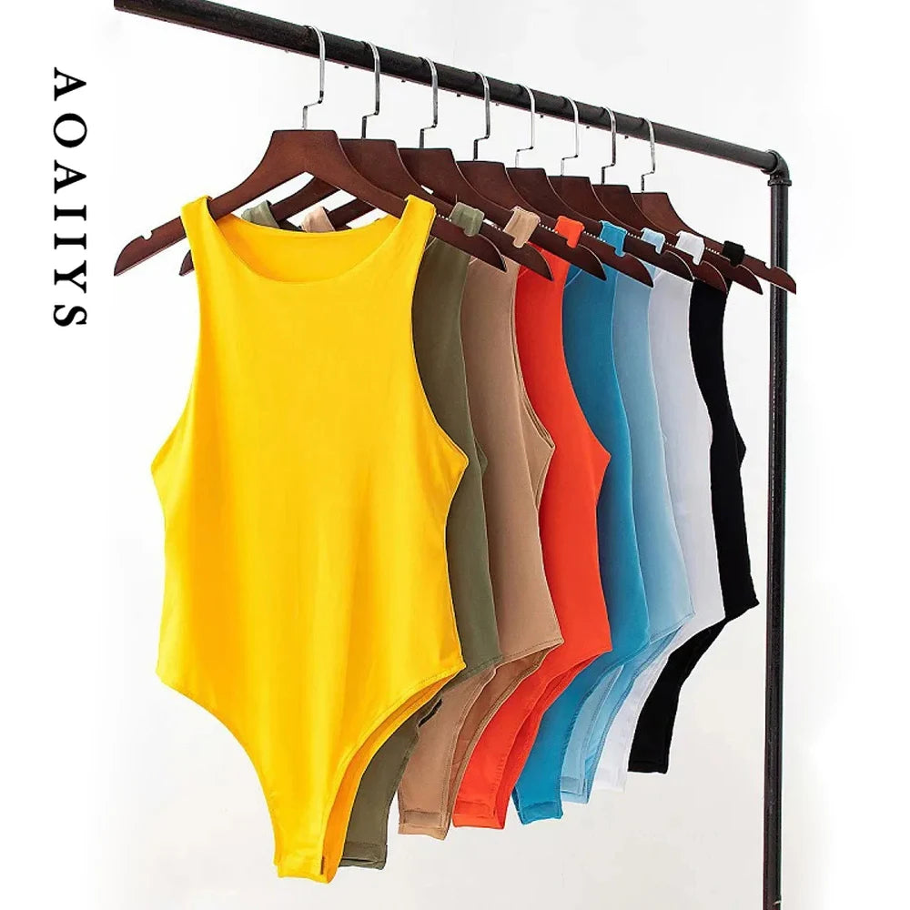 Aoaiiys 2024 Summer Off Shoulder Bodysuit for Women Tops Sexy Bodysuit Lingerie Bodysuits Fashion O-Neck Slim Tops New 8 Colors