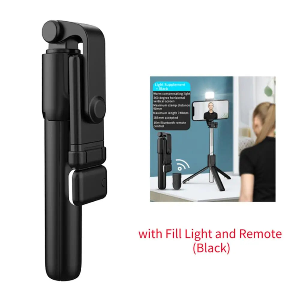 Portable Bluetooth Selfie Stick Tripod Holder with Remote Shutter Fill Light Extendable Wireless Remote Retractable Phone Stand