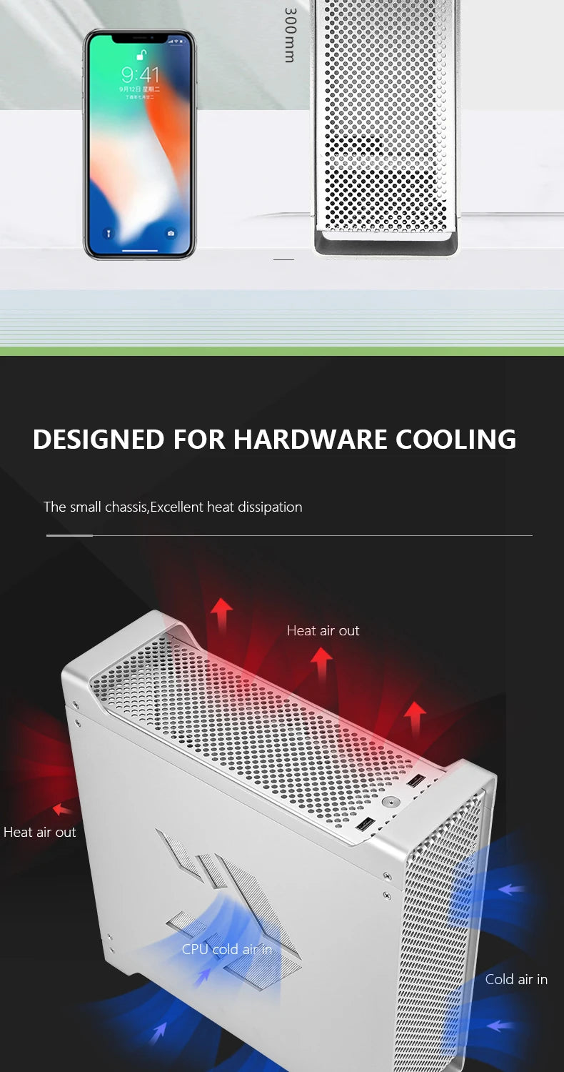 METALFISH G5 Computer Case PC Gamer Micro ATX HTPC Case Desktop Gaming All-aluminum Slim Chassis Supports Knife Card FLEX Power