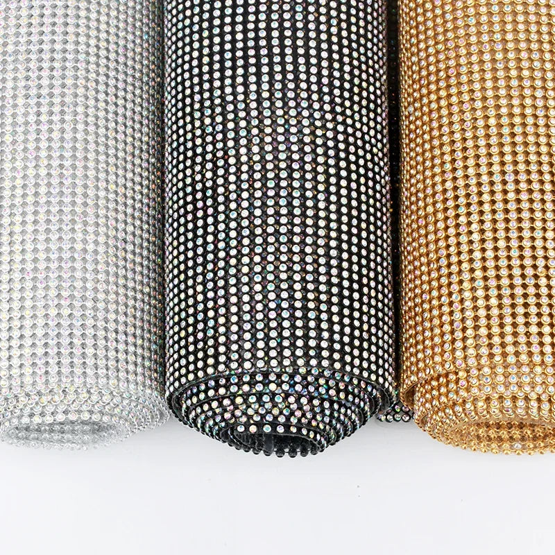 45x60cm Hotfix Gold/Sliver/Black Crystal AB Aluminum Rhinestone Sheet Glass Crystal Rhinestone Trim Iron on Garment Accessories