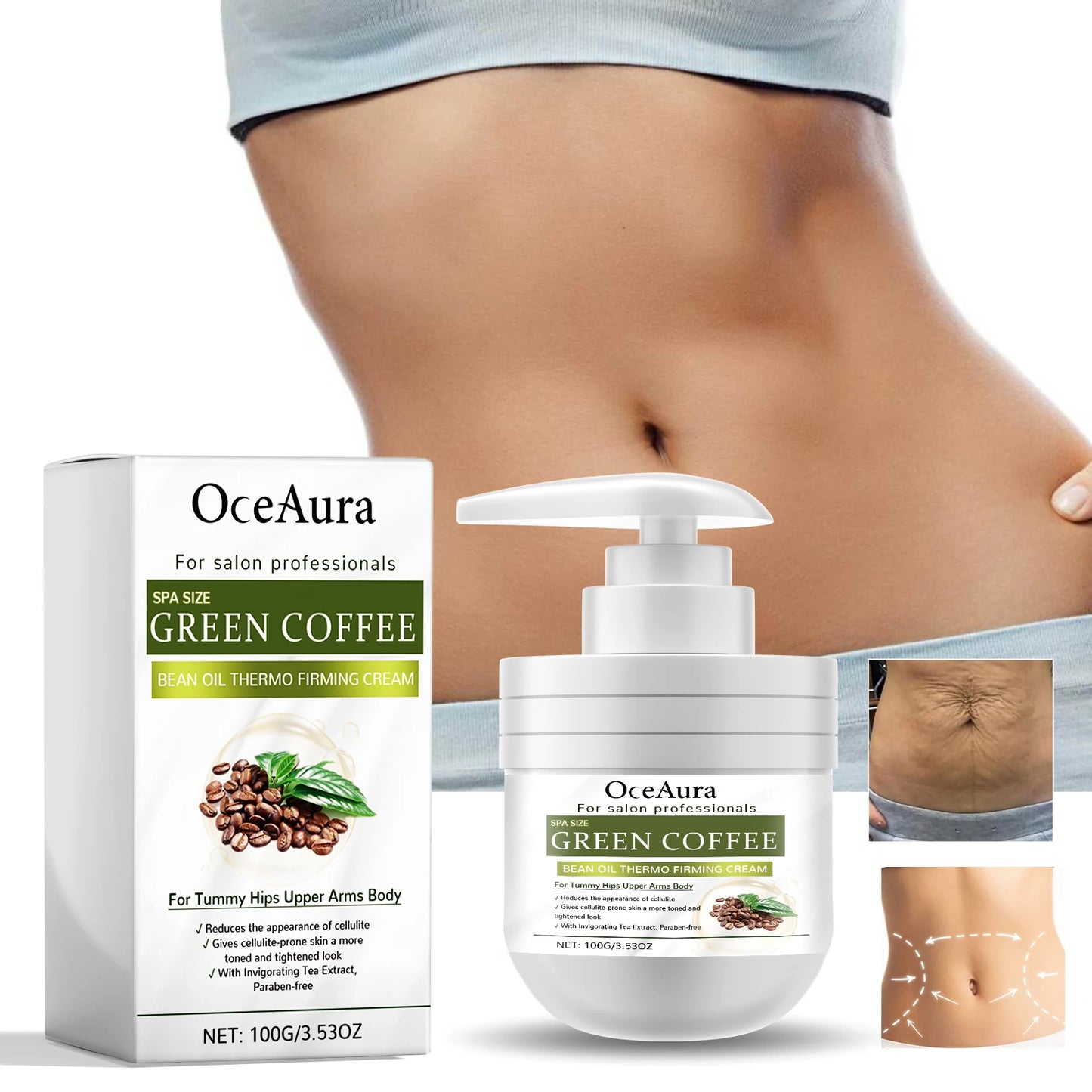 OceAura Green Coffee Bean Firming Body Cream Moisten the Skin Cream Caffeine Body Lotion Moisturizer To Firm Tighten Skin