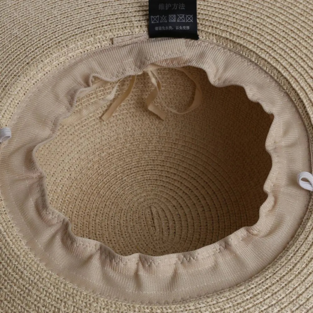 Women's Big Straw Sun Hats Foldable Wide Brim UPF50+ Summer Beach Holiday Roll up Cap Elegant Panama Fashion Fisherman Hat