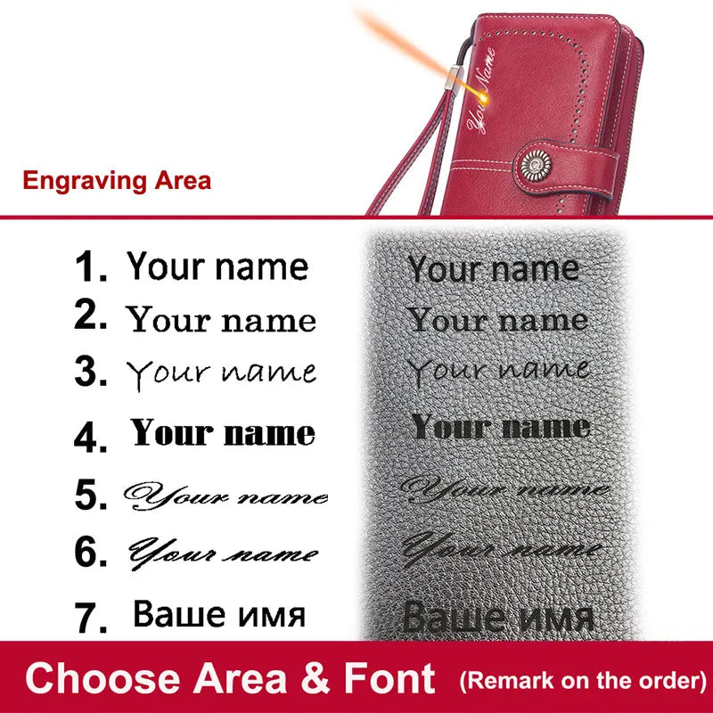 2022 New Long Women Wallets Name Engraved Phone Holder Zipper Coin Pocket Female Wallet PU Leather Card Holder Kpop Women Purse