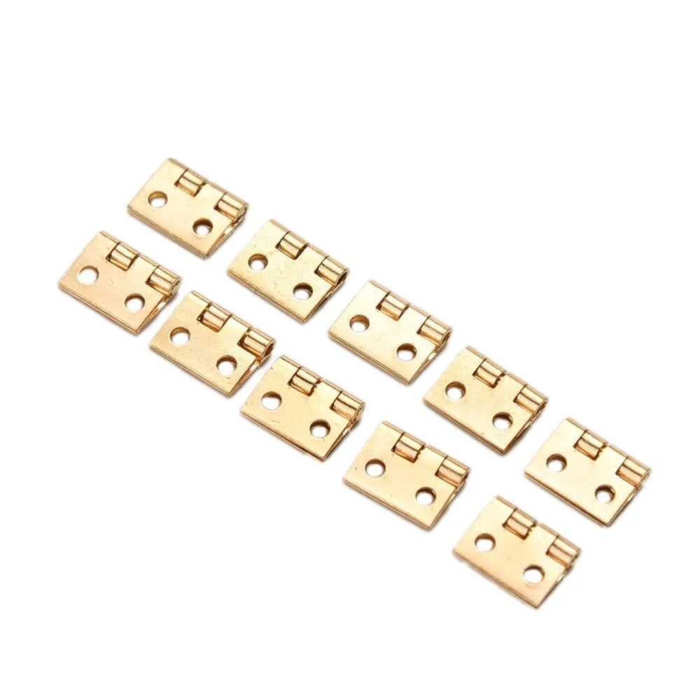 10Pcs Brass Plated Mini Hinge Small Decorative Jewelry Wooden Box Cabinet Door Hinges With Nails Dollhouse Furniture Accessories