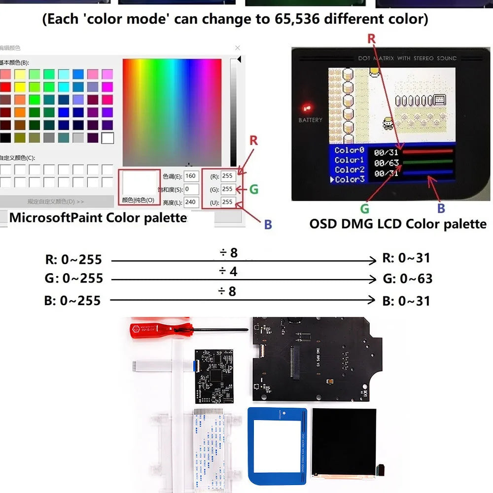 Rechargeable Pre-laminated HD Q5 3.1 inches Larger Display IPS RIPS Screen OSD FRM For GBO DMG LCD Kits Housing Shell Speaker