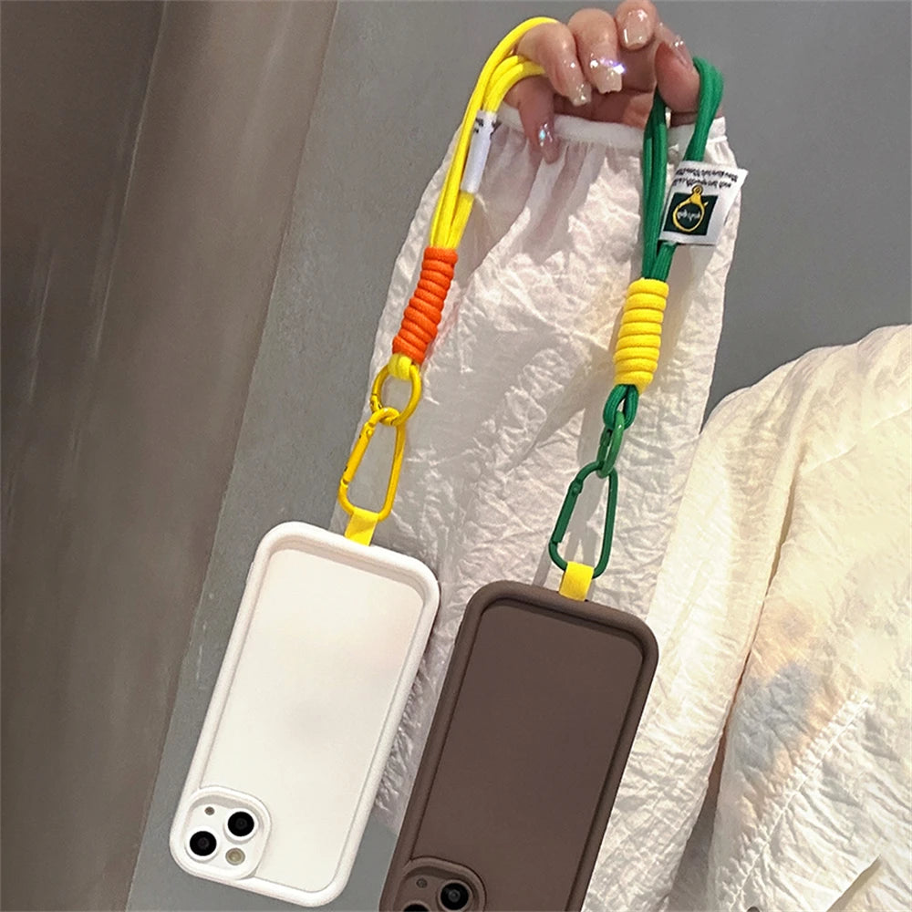 Simple Candy Color Nylon Wristband Bracelet Phone Case For iPhone 14 13 12 11 Pro Max Korean Soild Color Protective Soft Cover