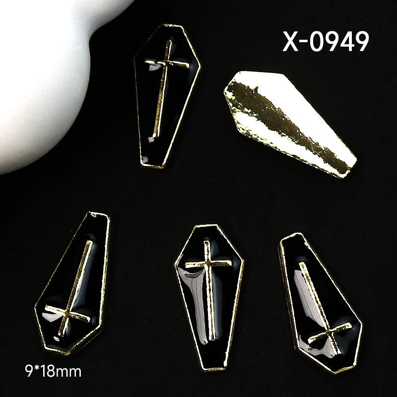 10pcs/bag Professional Supplier New Halloween Nail Ornaments Skull Mask Scare Element Metal Alloy Nail DIY charms Decorations