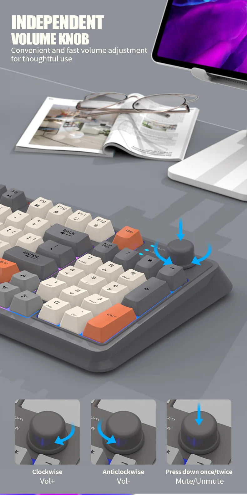 Russian Wireless Keyboard With Russian Layout Spanish Arabic Korean Keyboard Mouse Kit Bluetooth RGB Backlight Volume Knob K94