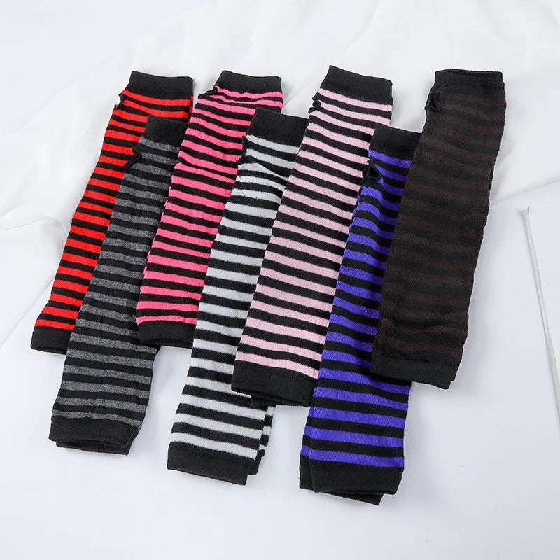 Unisex Long Fingerless Gloves Gloves Arm Cover Striped Cotton Wrist Sleeves Arm Warmer Sleeve Knitted Gloves Womens Fingerless