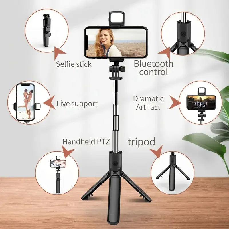 Expandable 3-in-1 Selfie Stick Tripod With Detachable BT Wireless Remote Compatible With Most Of Phones Lightweight Tripod Stand