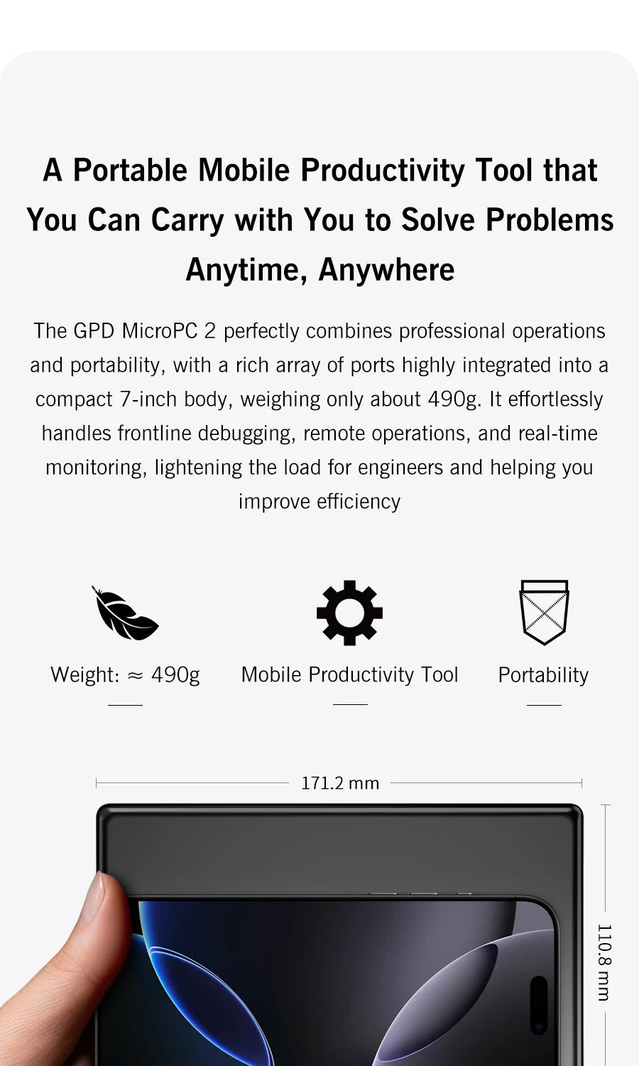 2025 New GPD MicroPC 2 7Inches Mini Industry Laptop Intel® Core™ i3-N300 16GB/512GB Windows 11 Portable Computer Notebook