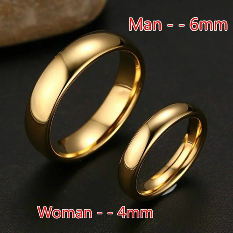 High Quality Simple Stainless Steel Gold Color Rings for Men Women Exclusive Couple Wedding Ring Wholesale Fashion Jewelry