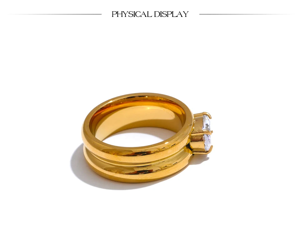 Yhpup 678# Exquisite Stainless Steel Shiny Zirconia Fashion Metal Ring 18K Gold Color PVD Plated High Quality Versatile Jewelry
