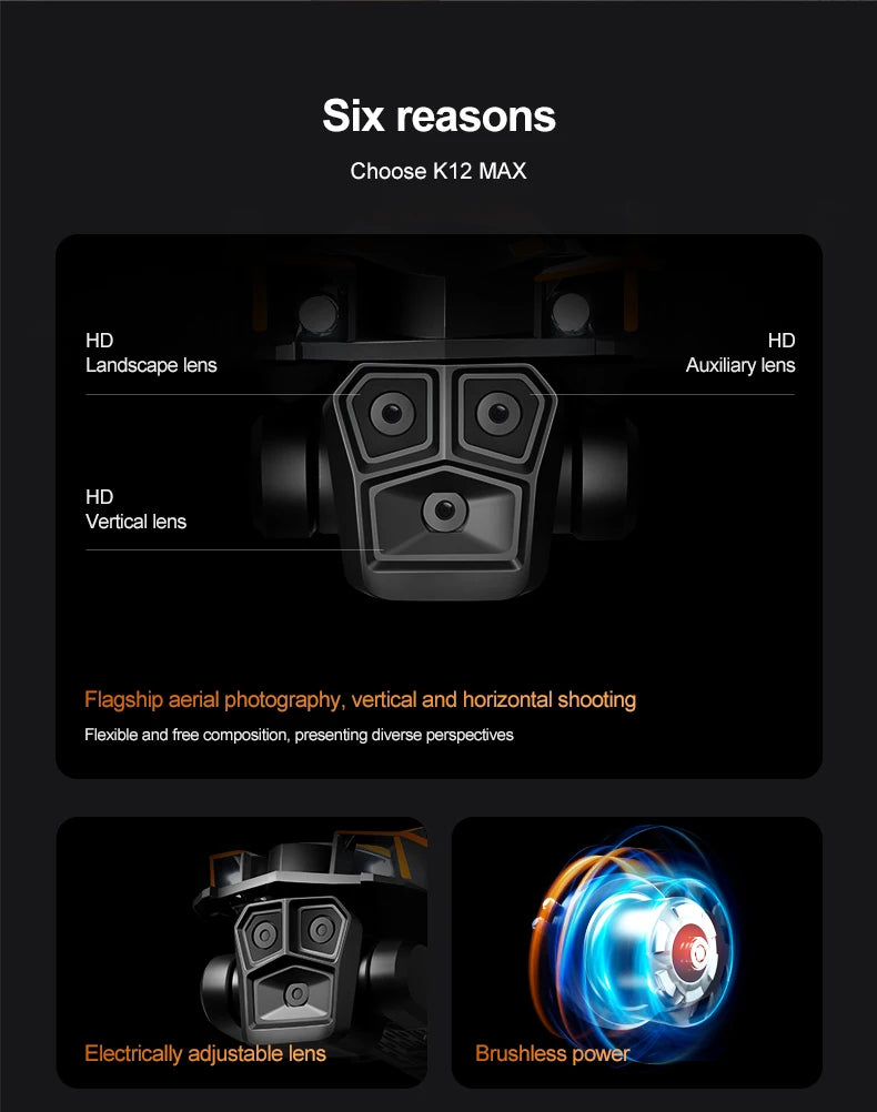 NEW K12Max UAV With Screen Control 5G 8K HD Camera Brushless Drone Optical Flow Positioning Aerial Four-Axis Aircraft Gifts Toys