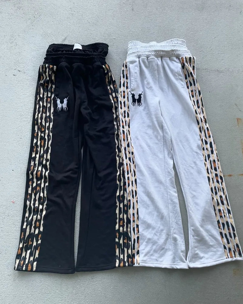 American Harajuku Retro Leopard Print Striped Trousers Men Y2k Fashion Floor Mopping Pants Loose Oversized Wide Leg Pants Women