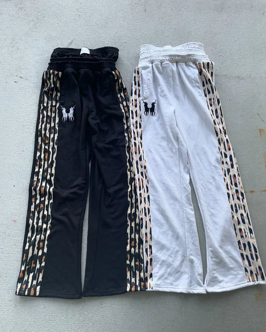 American Harajuku Retro Leopard Print Striped Trousers Men Y2k Fashion Floor Mopping Pants Loose Oversized Wide Leg Pants Women