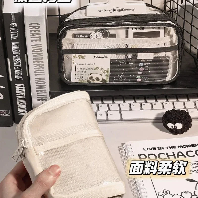 2024 New Pencil Case Layer Clear Pencil Pouch Storage Pouch For Stationery School,Office,Organizer Cosmetics korean stationery