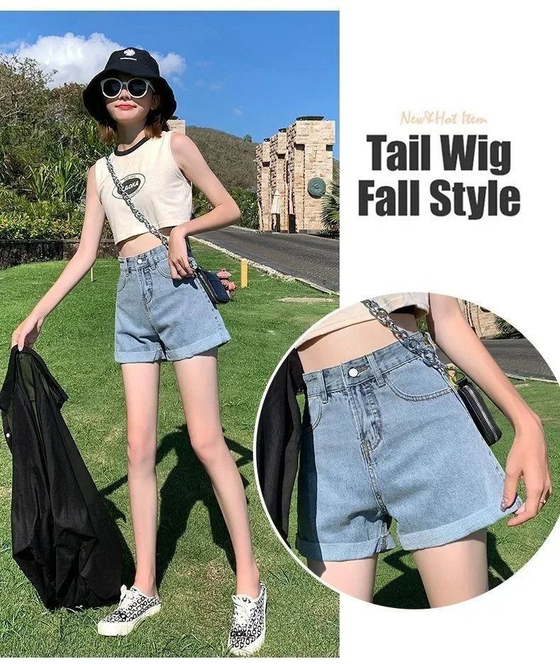 Shorts Women Black Gray Denim Shorts For Women Summer High Waist  Loose Ropa Mujer