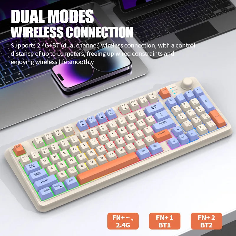Russian Wireless Keyboard With Russian Layout Spanish Arabic Korean Keyboard Mouse Kit Bluetooth RGB Backlight Volume Knob K94
