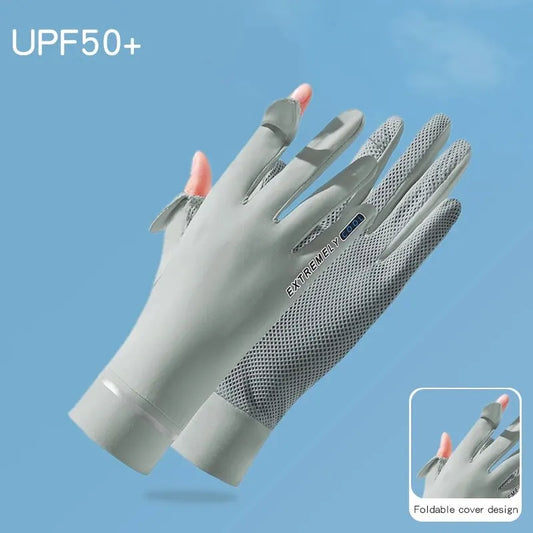 Sunscreen Gloves Women's Summer Breathable Thin UV Leak Prevention Finger Fishing Outdoor Riding Ice Silk Gloves