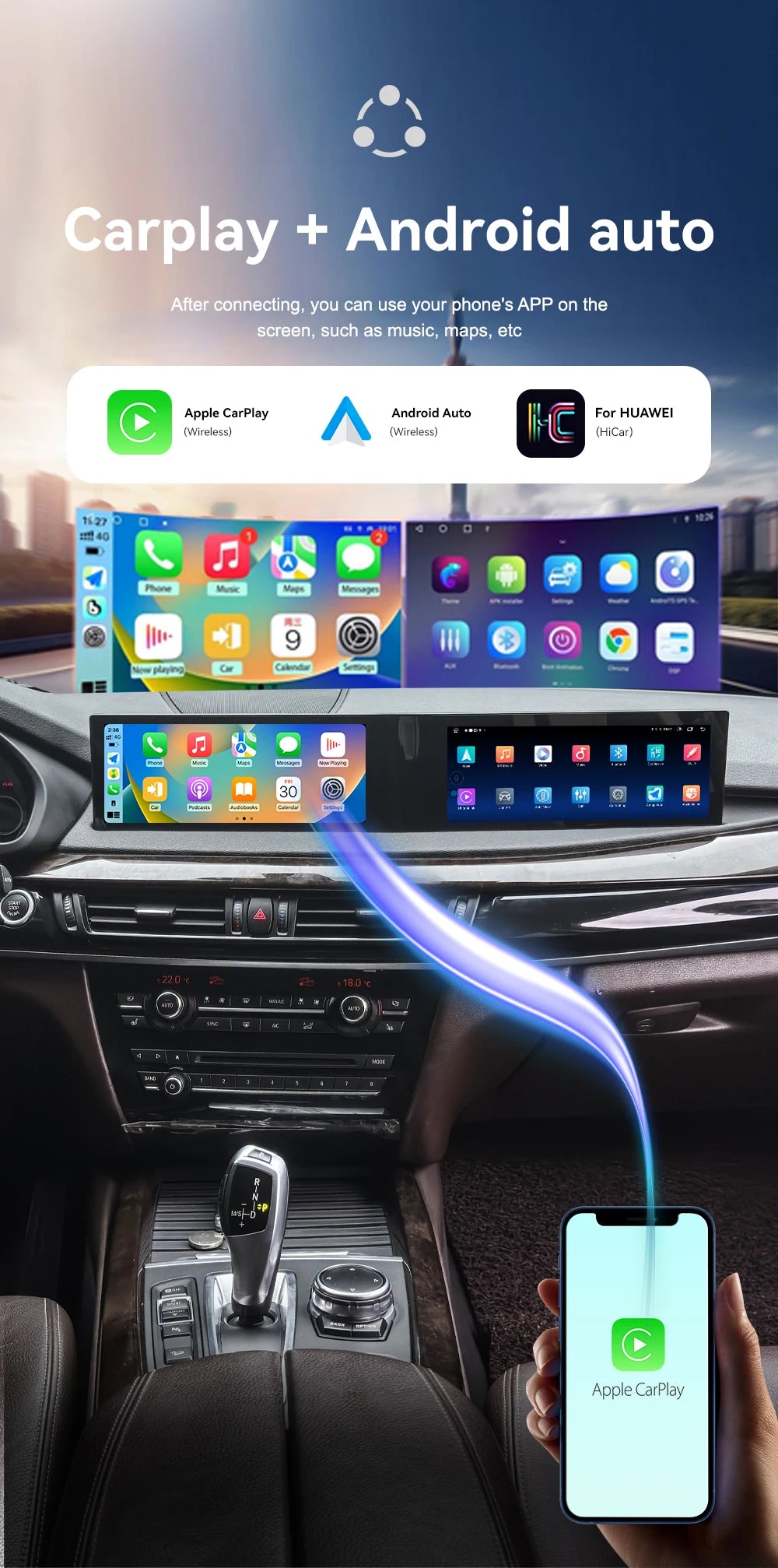 ID8 Dual Screen Carplay Android 13 For BMW X5 F15 X6 F16 X5M X6M 2014-2019 Car Multimedia Player GPS Navigation Head Unit Media