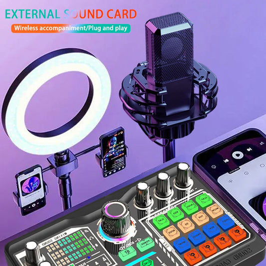 Professional Podcast Microphone SoundCard Kit Hi-Res SoundCard for PC Smartphone Laptop Computer Vlog Recording Live Streaming